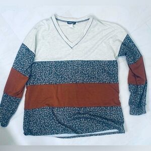 Heimish USA color block with leopard long sleeve shirt